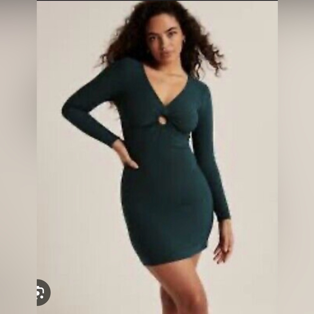 A&F Long Sleeve O-Ring Mini Dress in dark teal